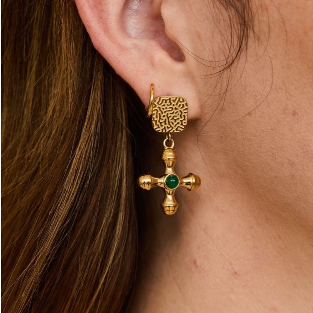 Italian vintage cross earrings #824 - Picture 3 of 7
